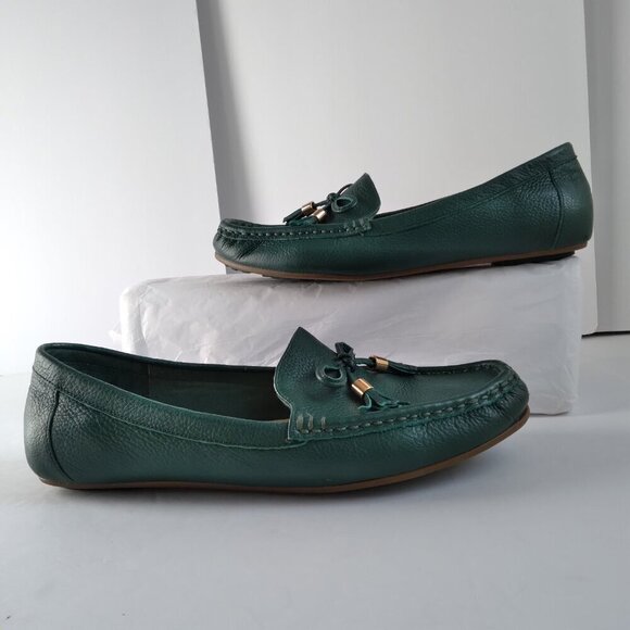 Isaac Mizrahi Live! Emerald Green Driving Moccasins with Leather Bow SZ 7.5 - Picture 4 of 8